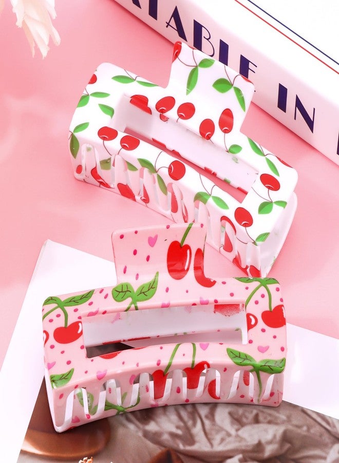Vovii 2Pcs Cherry Claw Clips for Women, Cute Unique Fruit Hair Clips for Cherry-Themed Gifts Hair Accessories (Pink, White) - Image 2